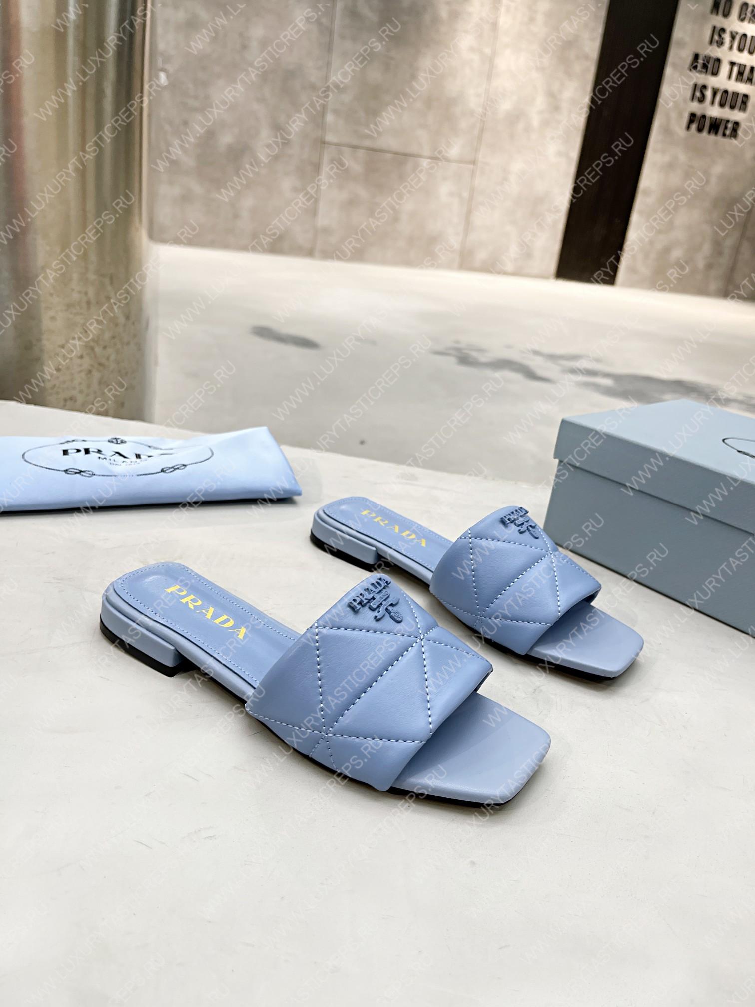 Pra*a quilted nappa leather sabots light blue 1xx583