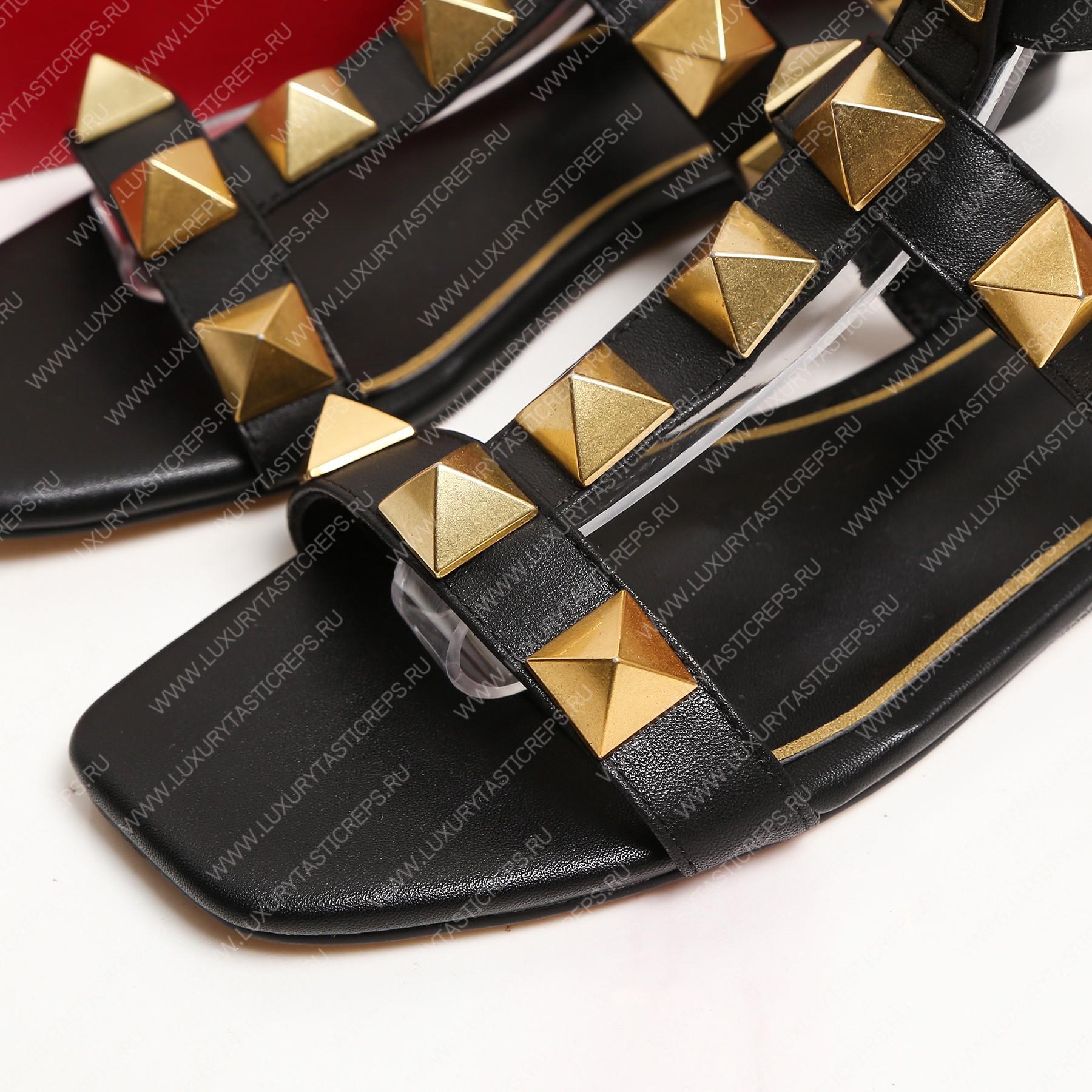 VALENTINO ROMAN STUD FLAT CALFSKIN SANDAL BLACK 1W2S0BU8ZWM