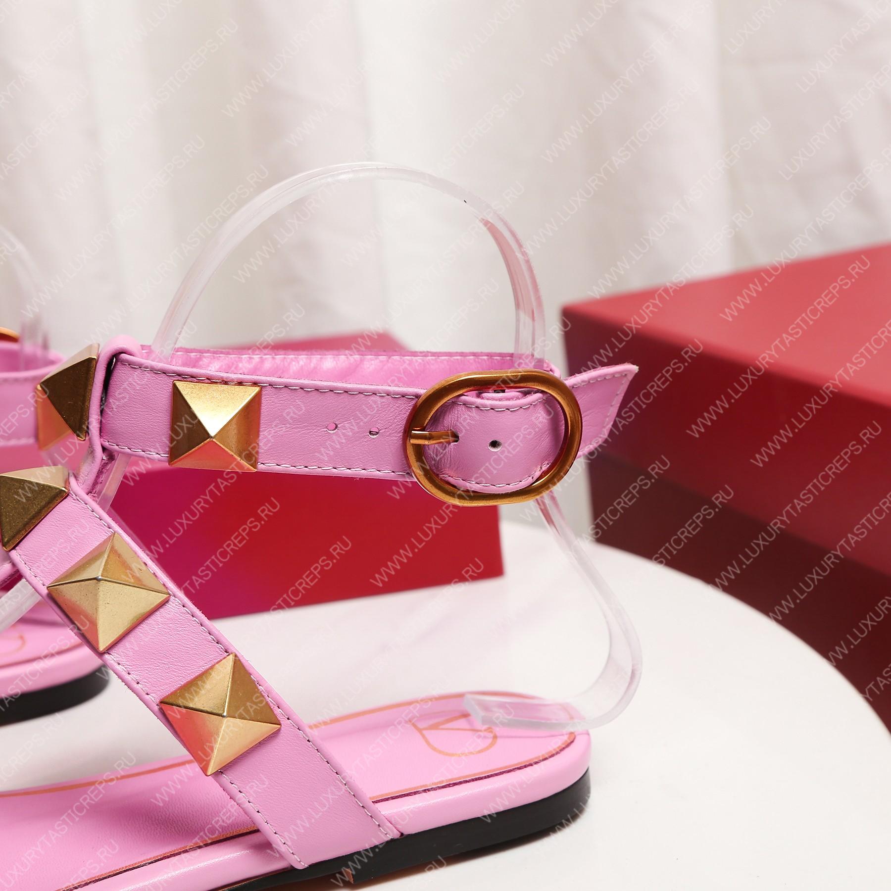 VALENTINO ROMAN STUD FLAT CALFSKIN SANDAL PINK 1W2S0BU8ZWM