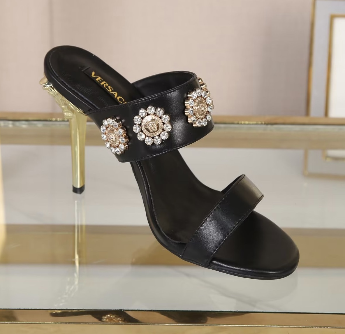 VERSACE MID-HEEL SANDALS BLACK 1007274