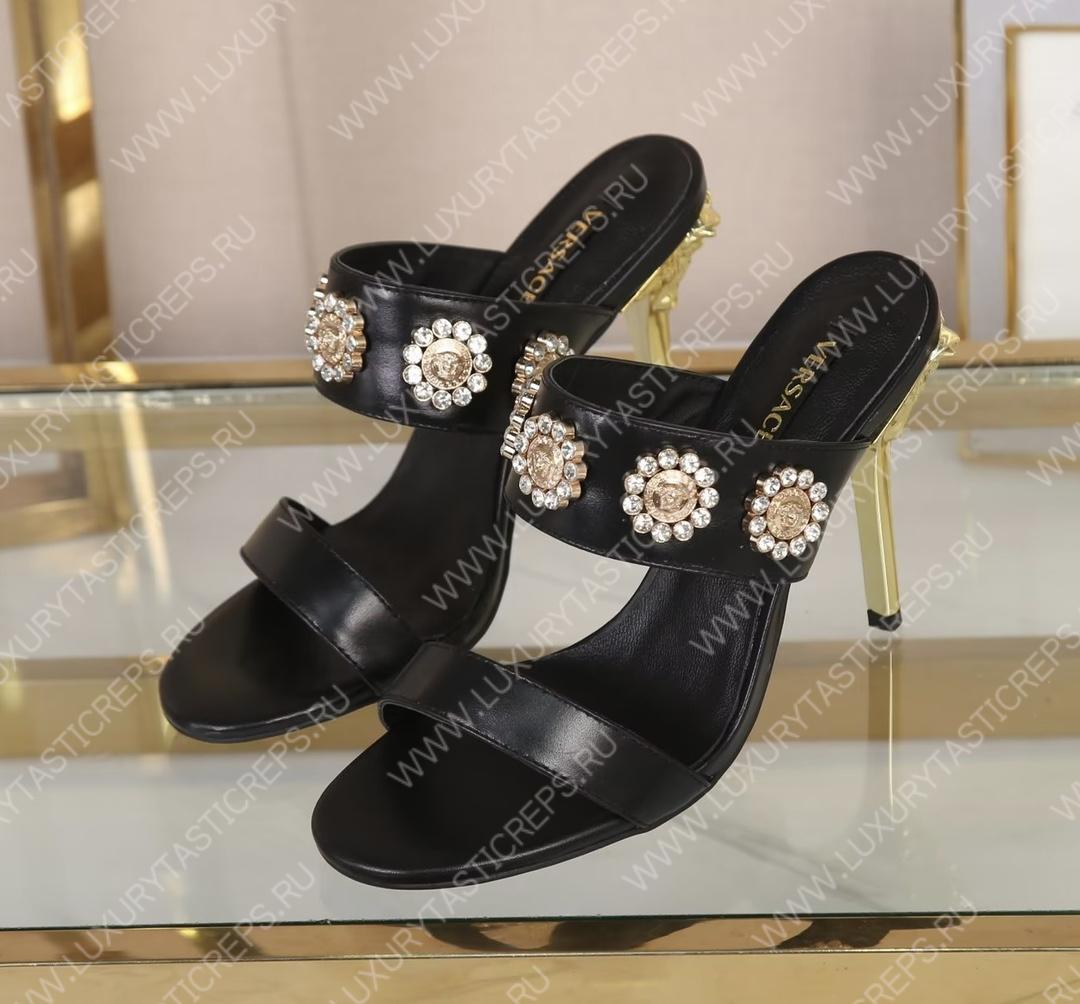 VERSACE MID-HEEL SANDALS BLACK 1007274
