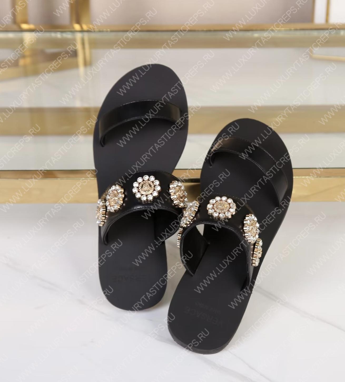 VERSACE FLAT SANDALS BLACK 1007274