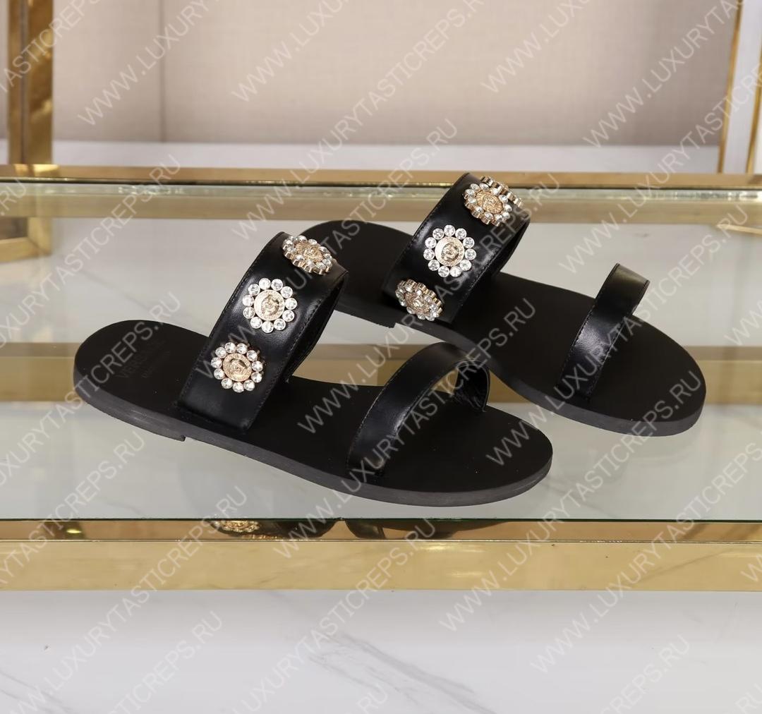 VERSACE FLAT SANDALS BLACK 1007274