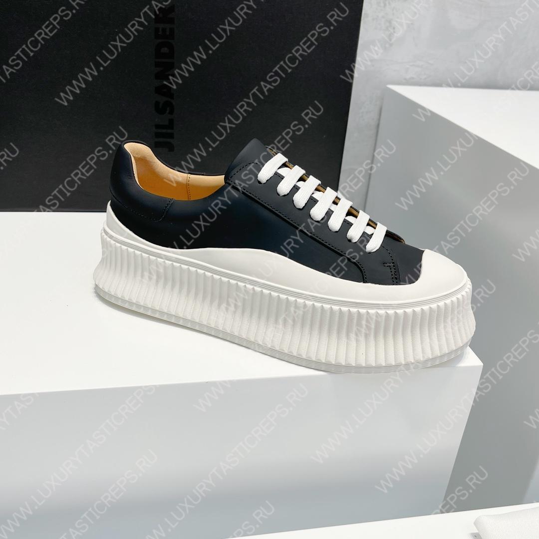 JIL SANDER LEATHER SNEAKERS BLACK AND WHITE D110ASH4