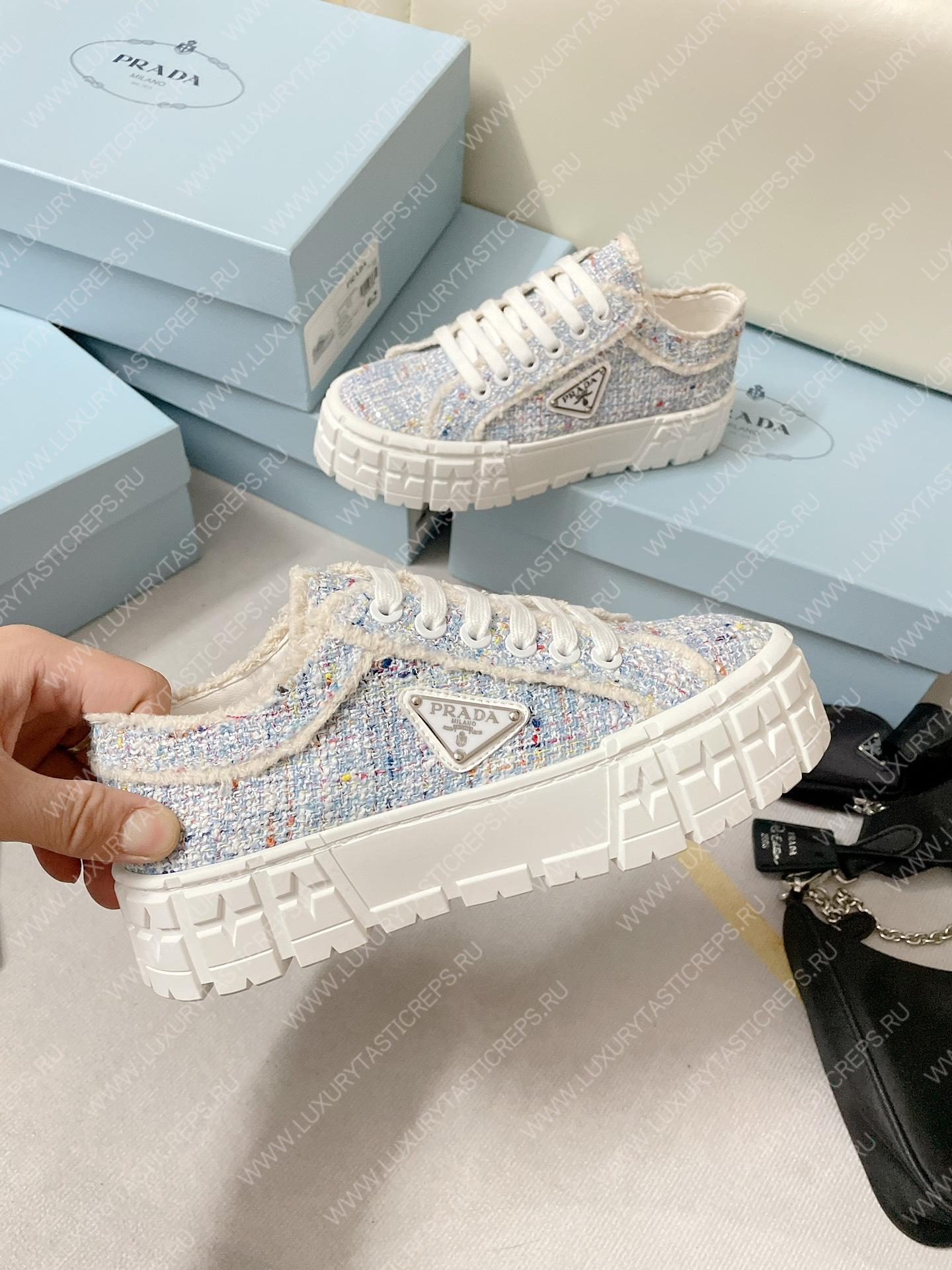 Pra*a double wheel nylon gabardine sneakers tweed blue 1e260m