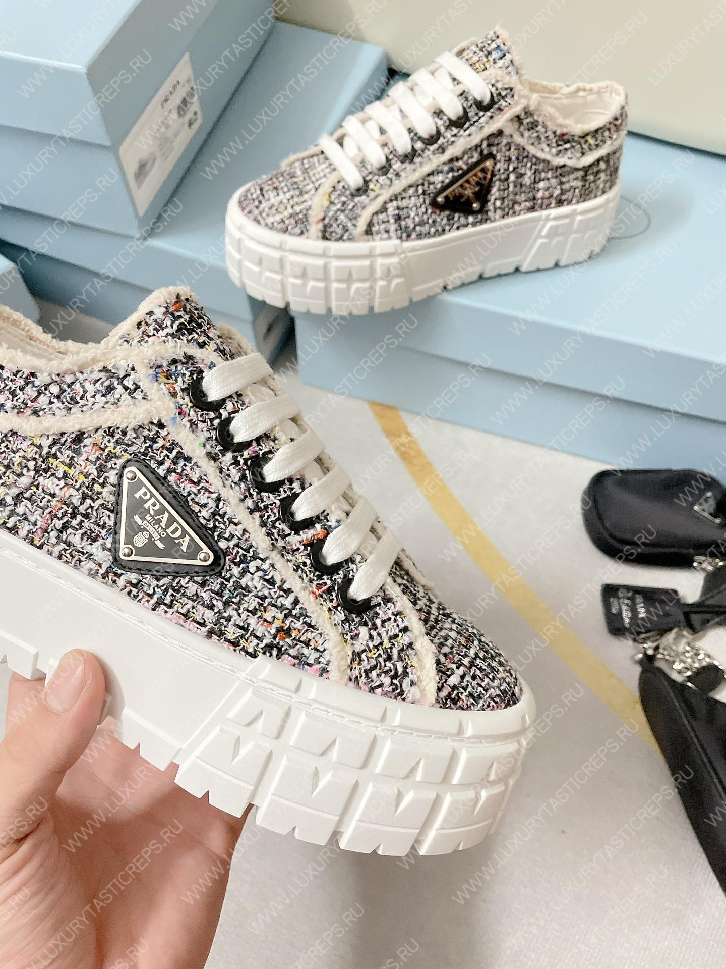 Pra*a double wheel nylon gabardine sneakers tweed grey 1e260m