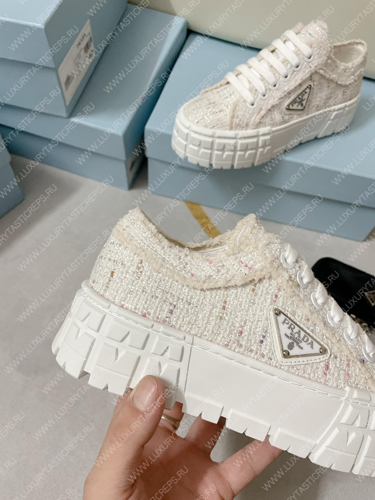 Pra*a double wheel nylon gabardine sneakers tweed white 1e260m