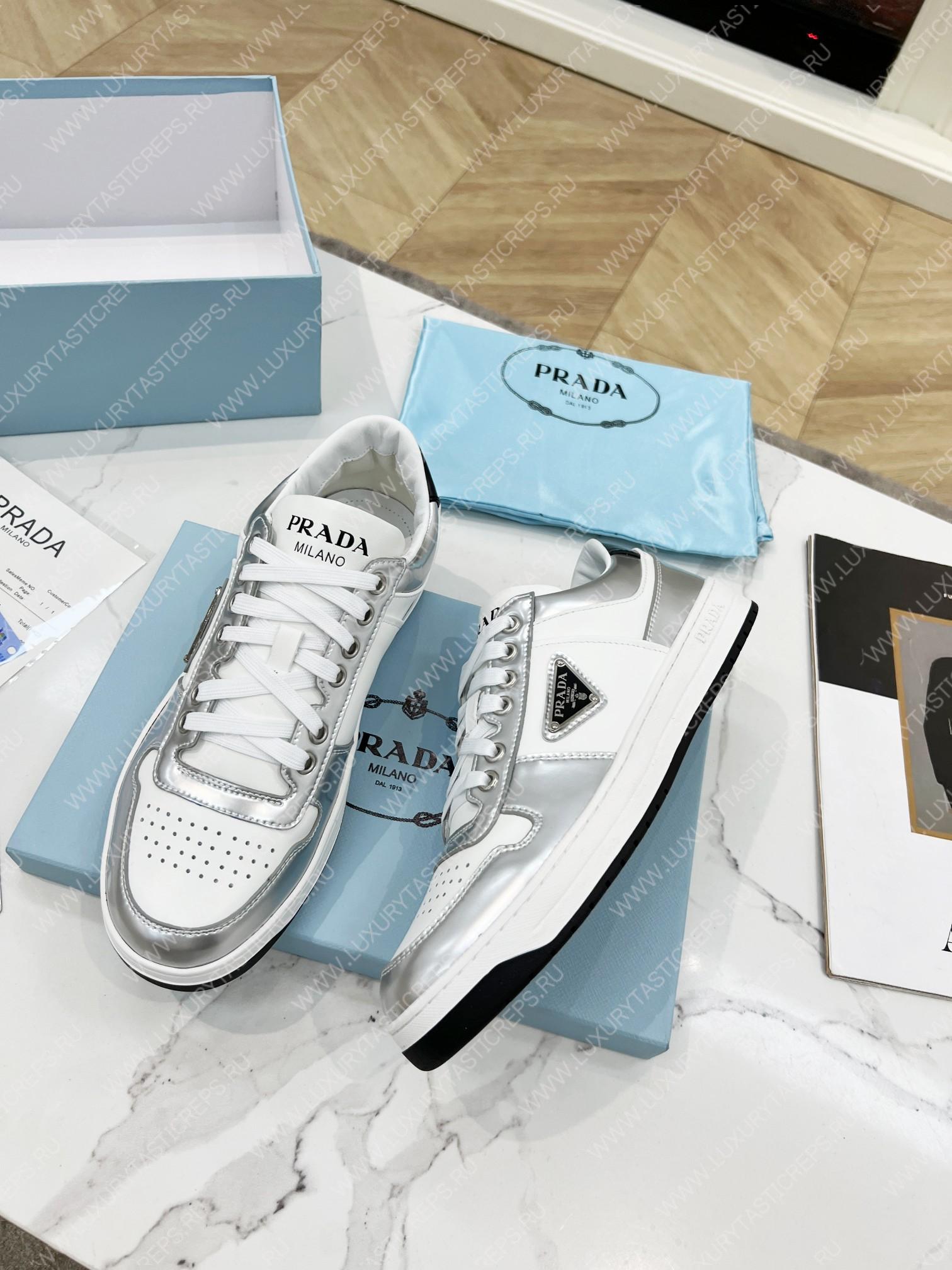 Pra*a downtown leather sneakers white/silver 2ee364
