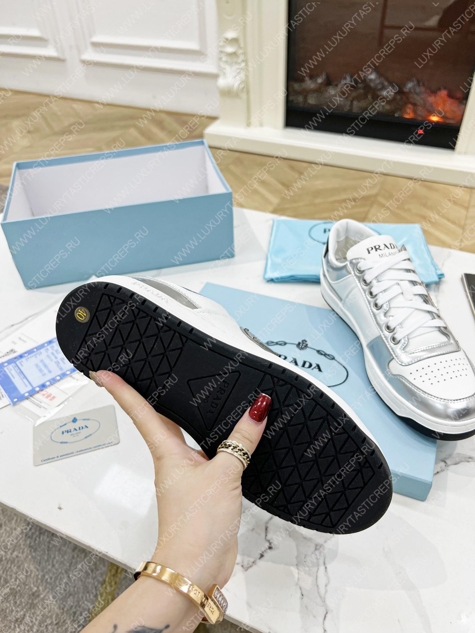 Pra*a downtown leather sneakers white/silver 2ee364