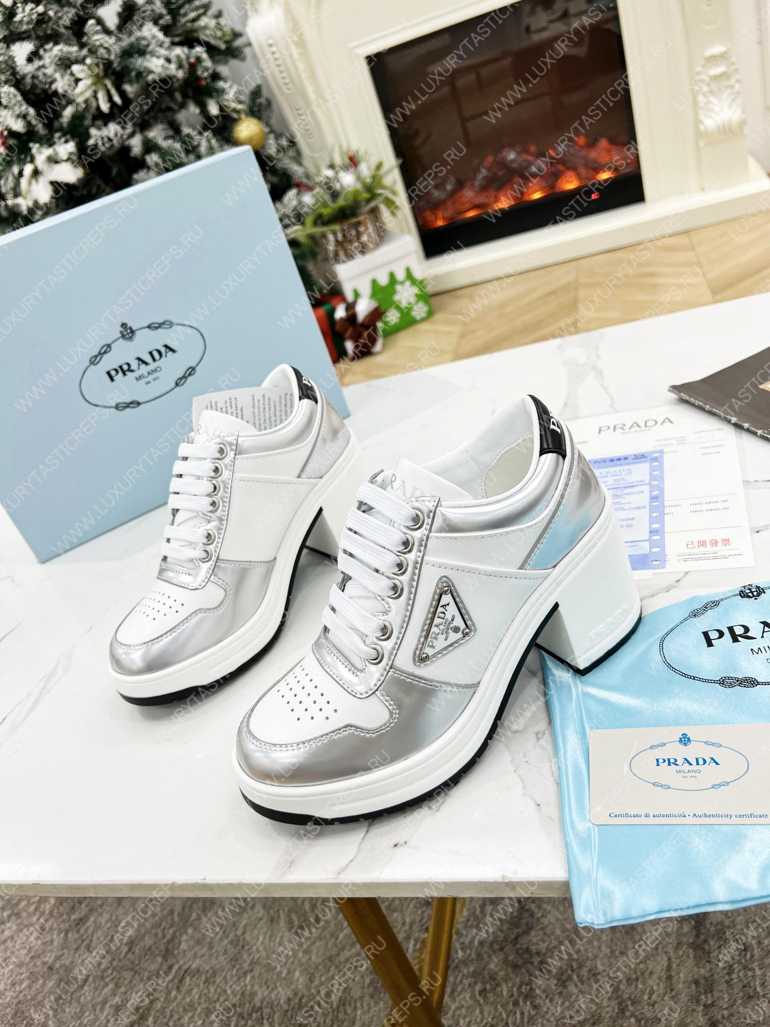 Pra*a downtown high-heeled leather sneakers white/grey 1e792m