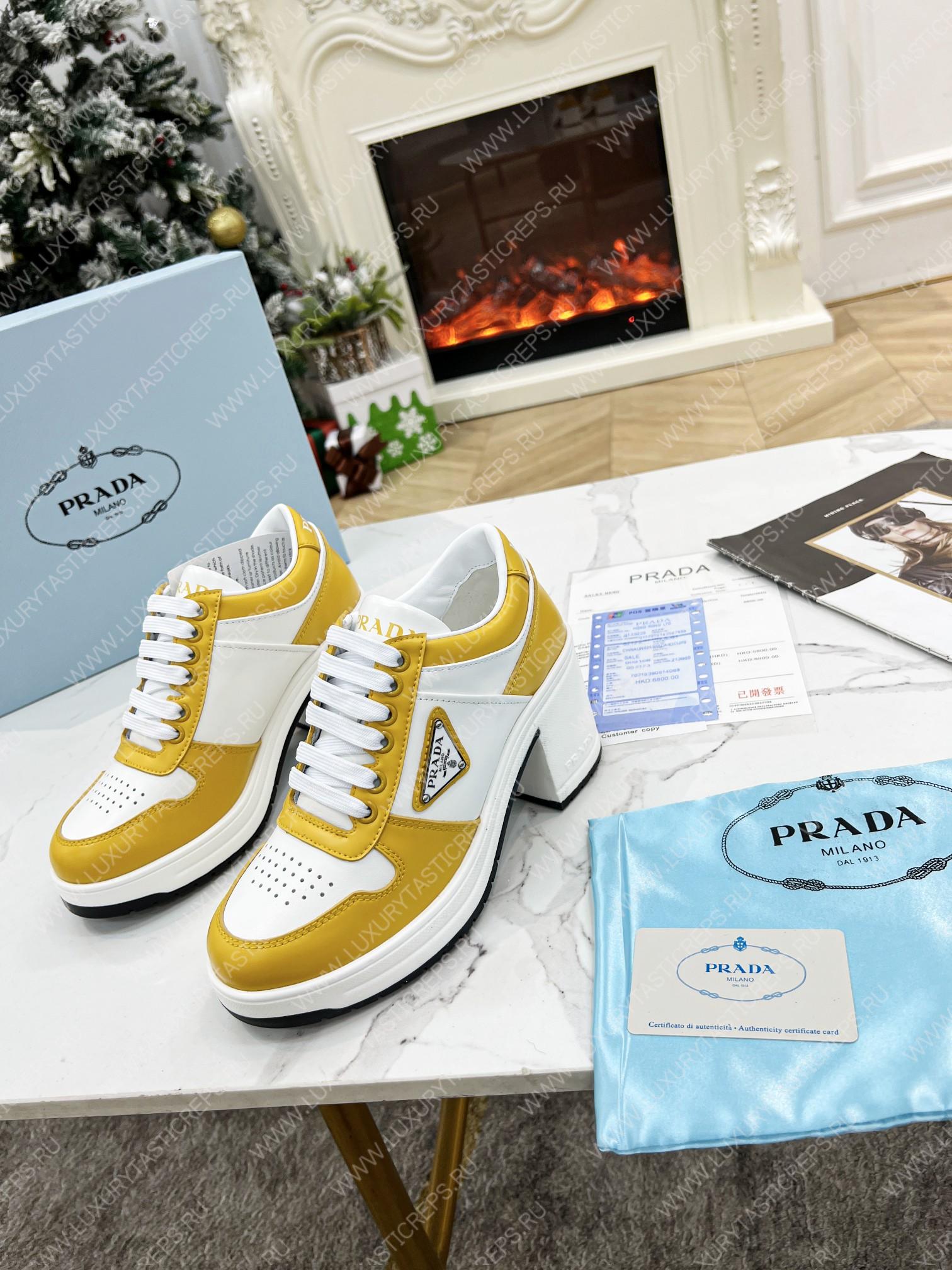 Pra*a downtown high-heeled leather sneakers white/sun 1e792m