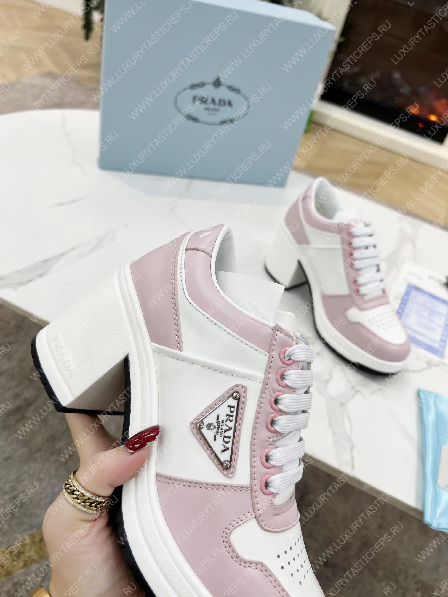 Pra*a downtown high-heeled leather sneakers white/pink 1e792m