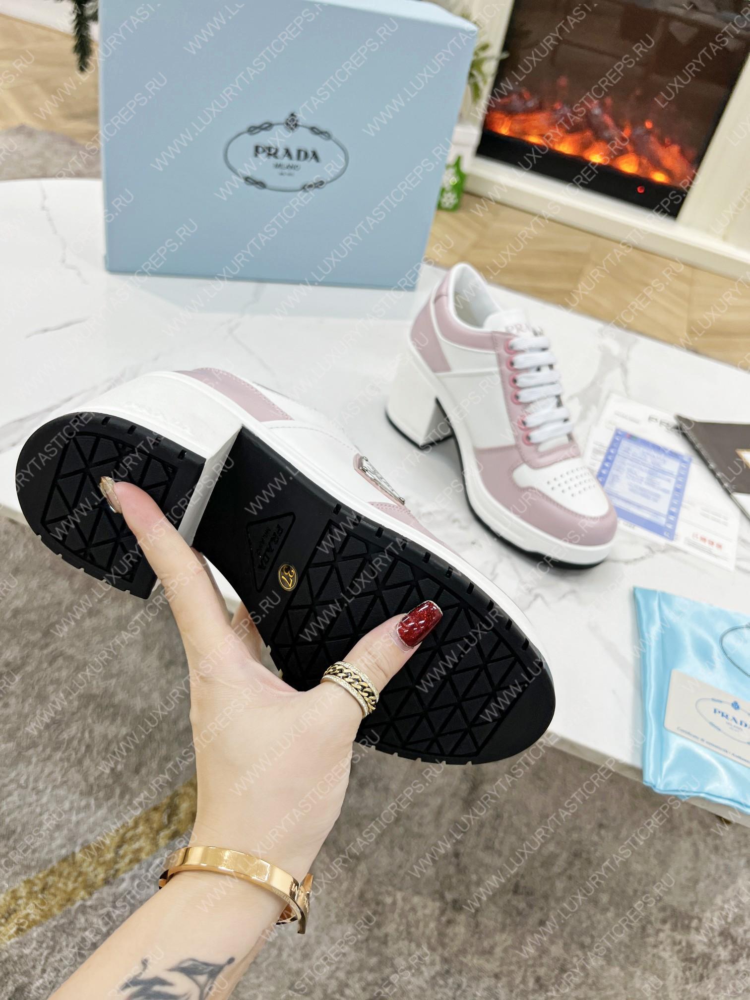 Pra*a downtown high-heeled leather sneakers white/pink 1e792m