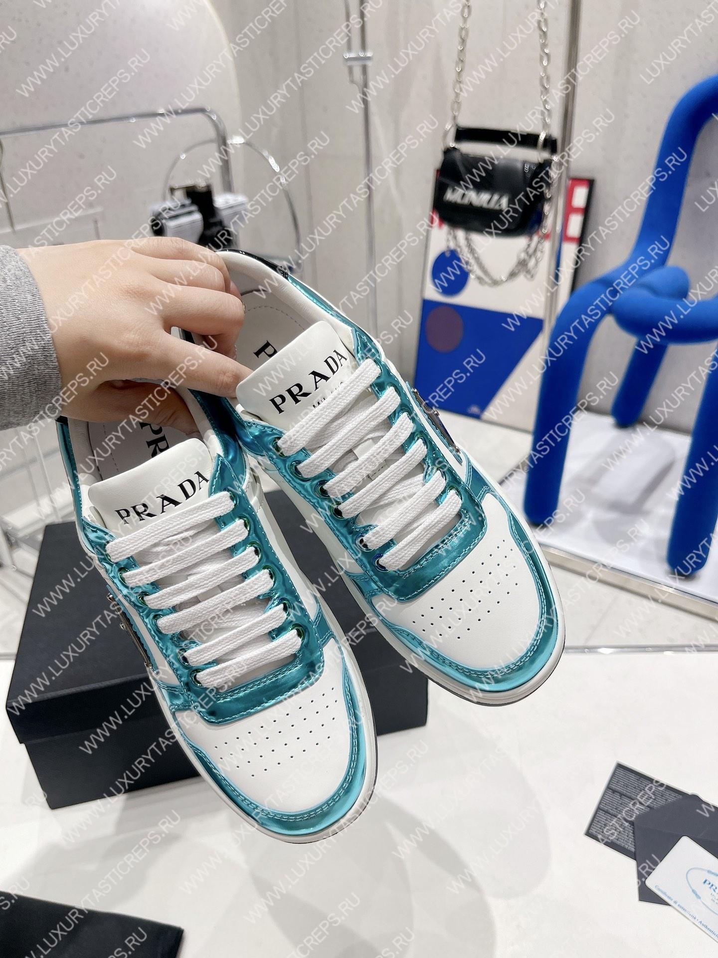 Pra*a downtown leather sneakers white/sky blue 2ee364