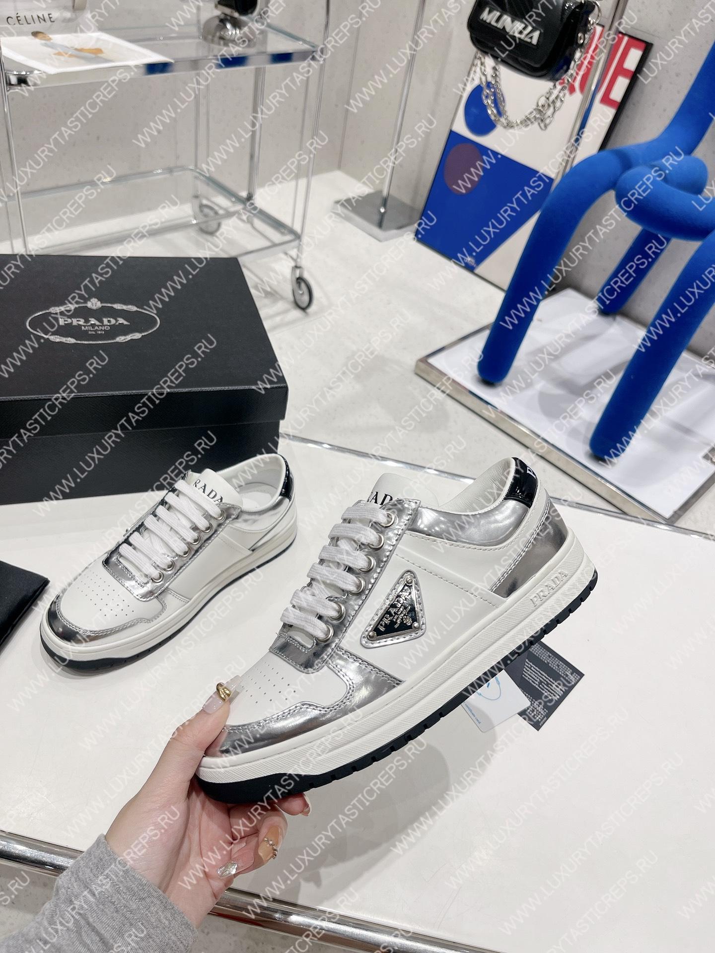 Pra*a downtown leather sneakers white/silver 2ee364