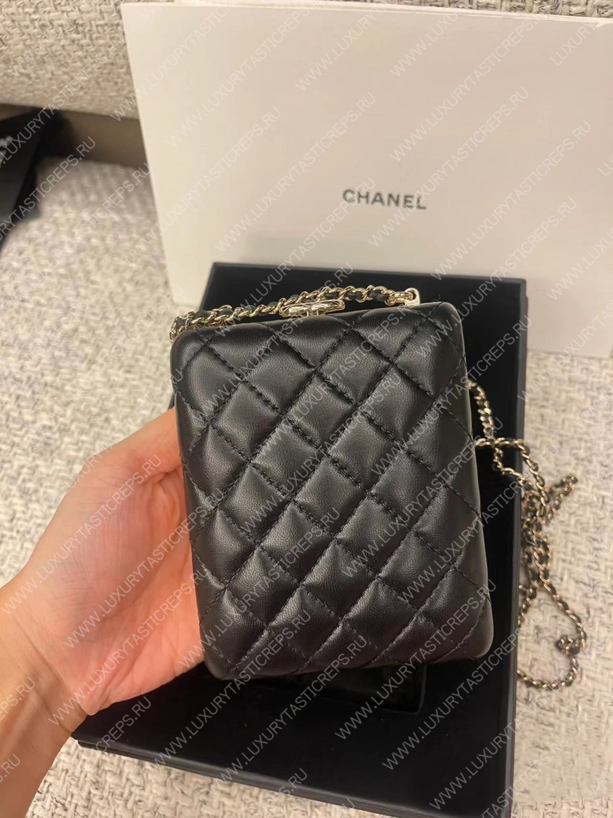 Ch*el small evening bag strass imitation pearls gold black white as3528