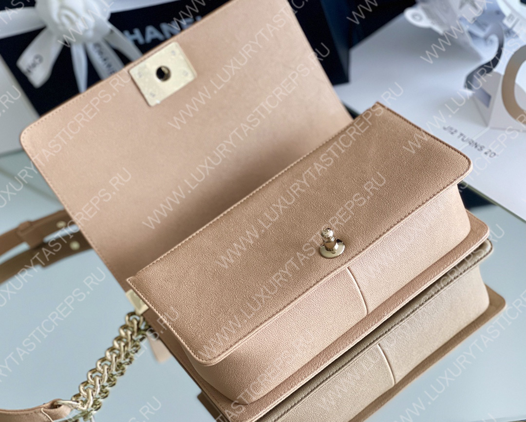 Ch*el boy handbag dark nude a67086