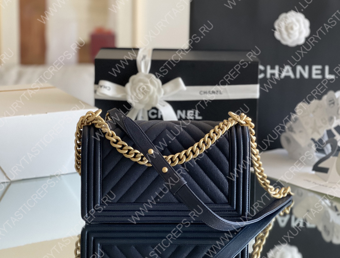 Ch*el boy handbag navy blue a67086
