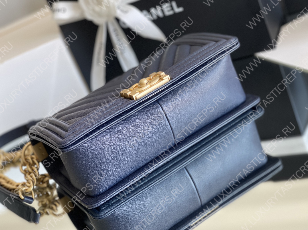 Ch*el boy handbag navy blue a67086