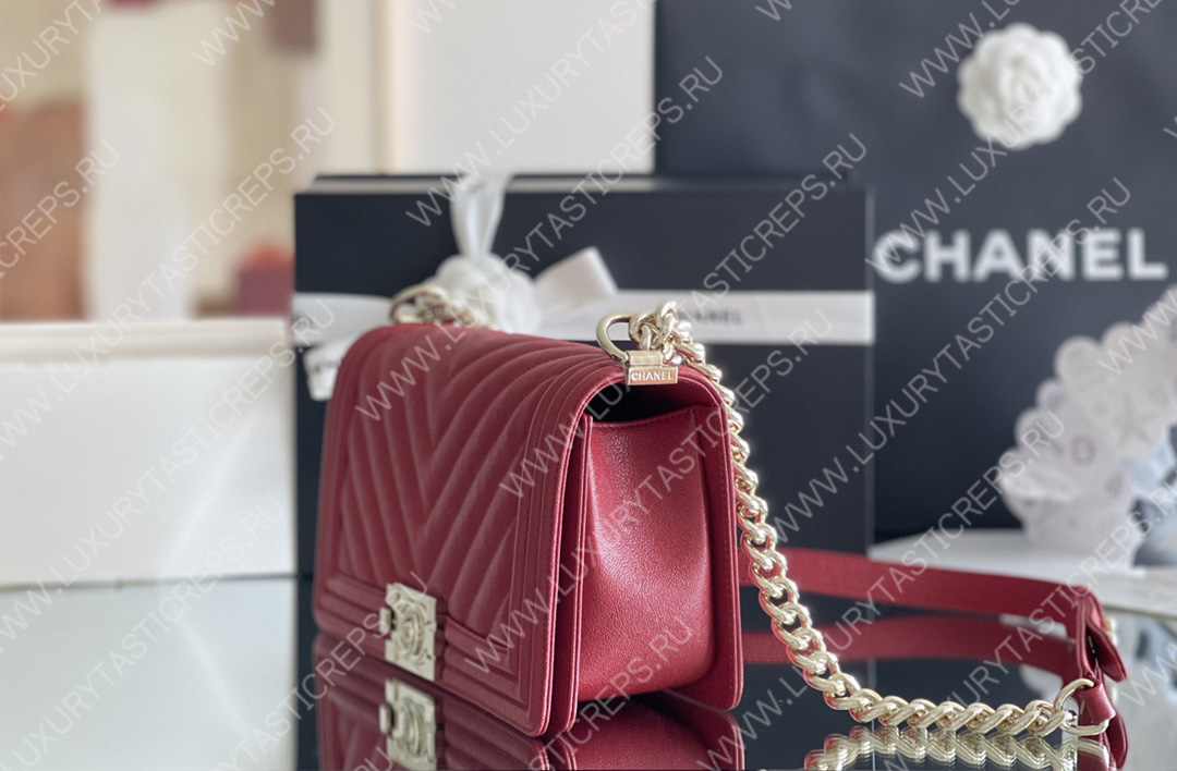Ch*el boy handbag red a67086