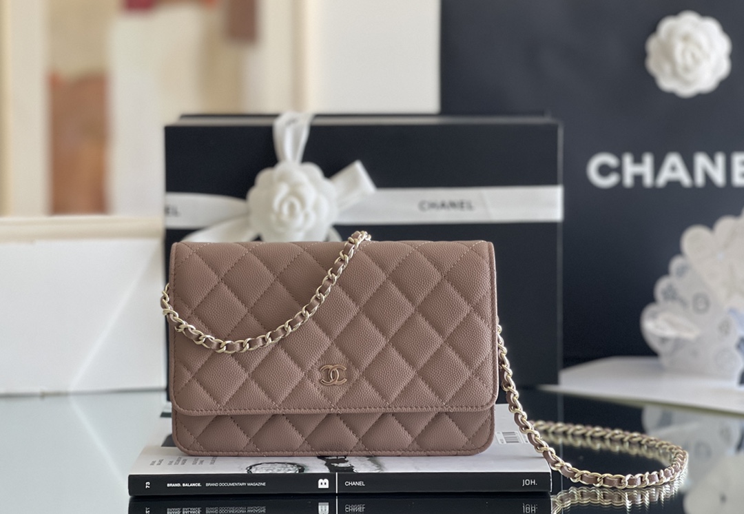 Ch*el classic wallet on chain dark nude ap0250