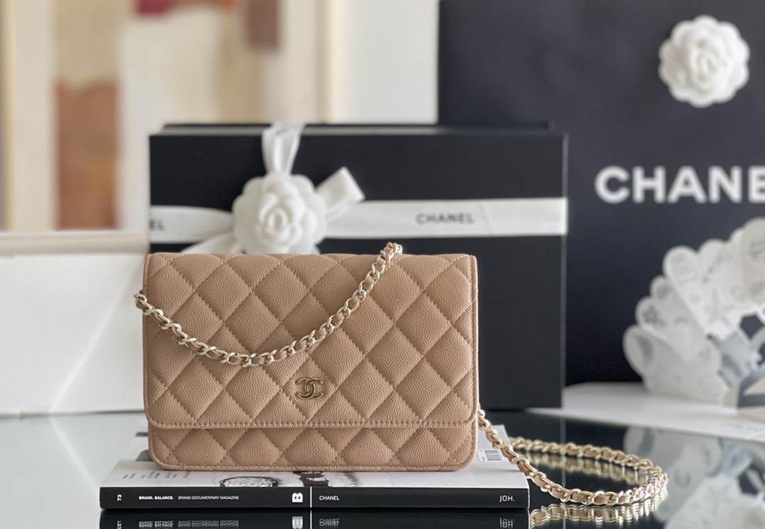 Ch*el classic wallet on chain beige ap0250