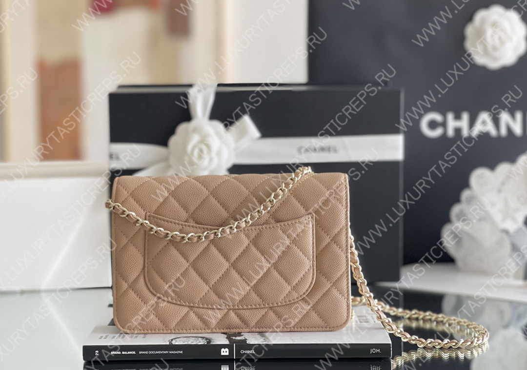 Ch*el classic wallet on chain beige ap0250