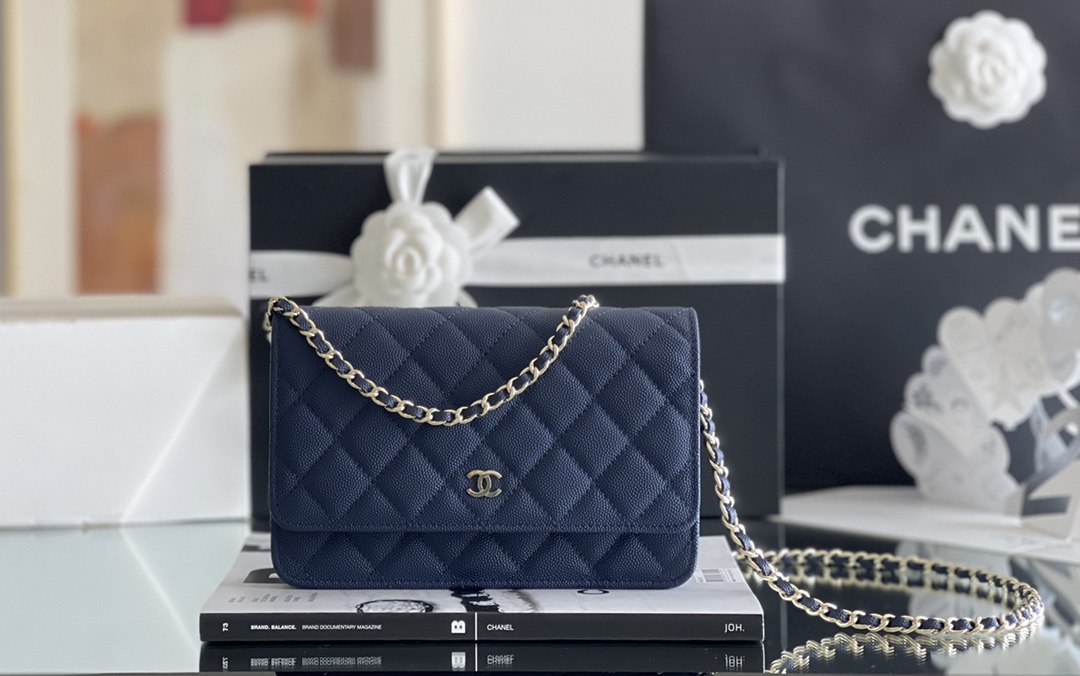Ch*el mini flap bag navy blue a33814