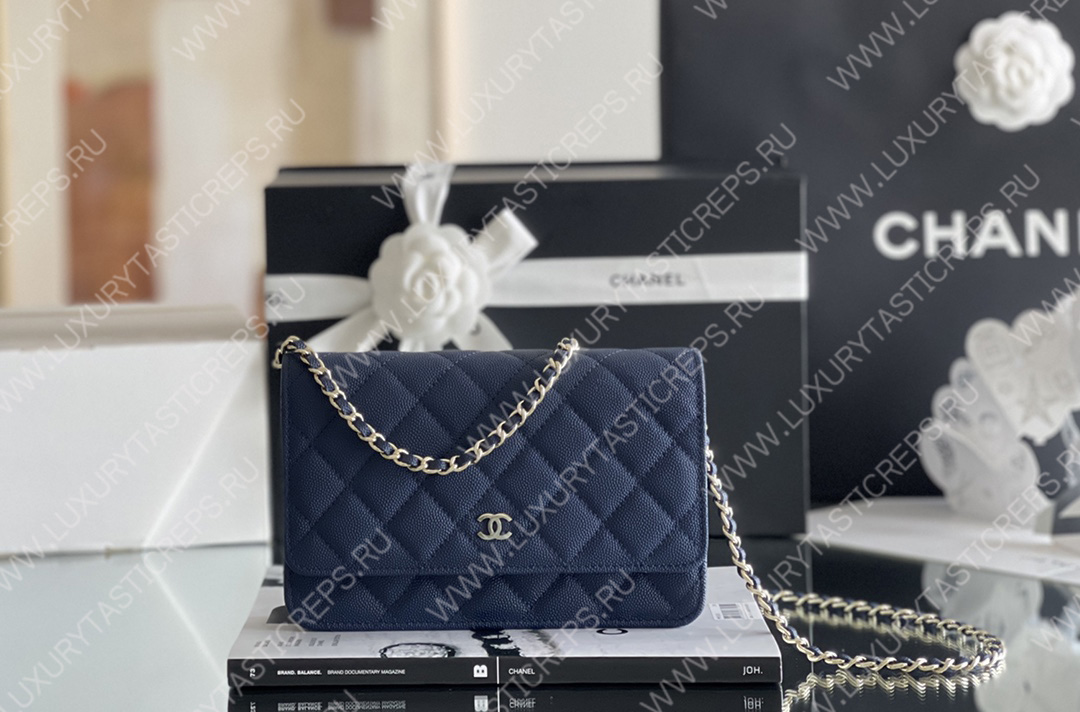 Ch*el mini flap bag navy blue a33814