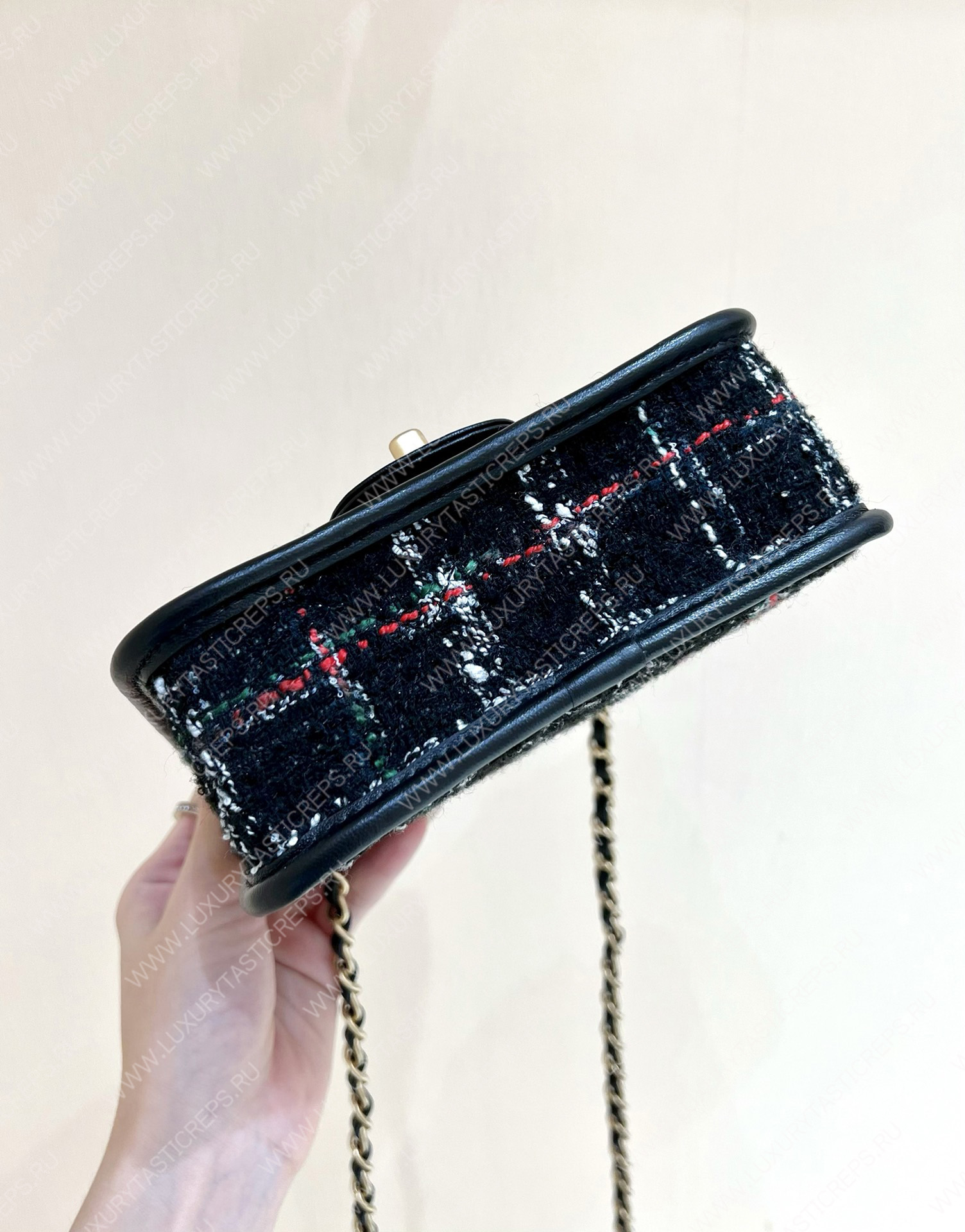 Ch*el mini flap bag with top handle black, white & multicolor as3652