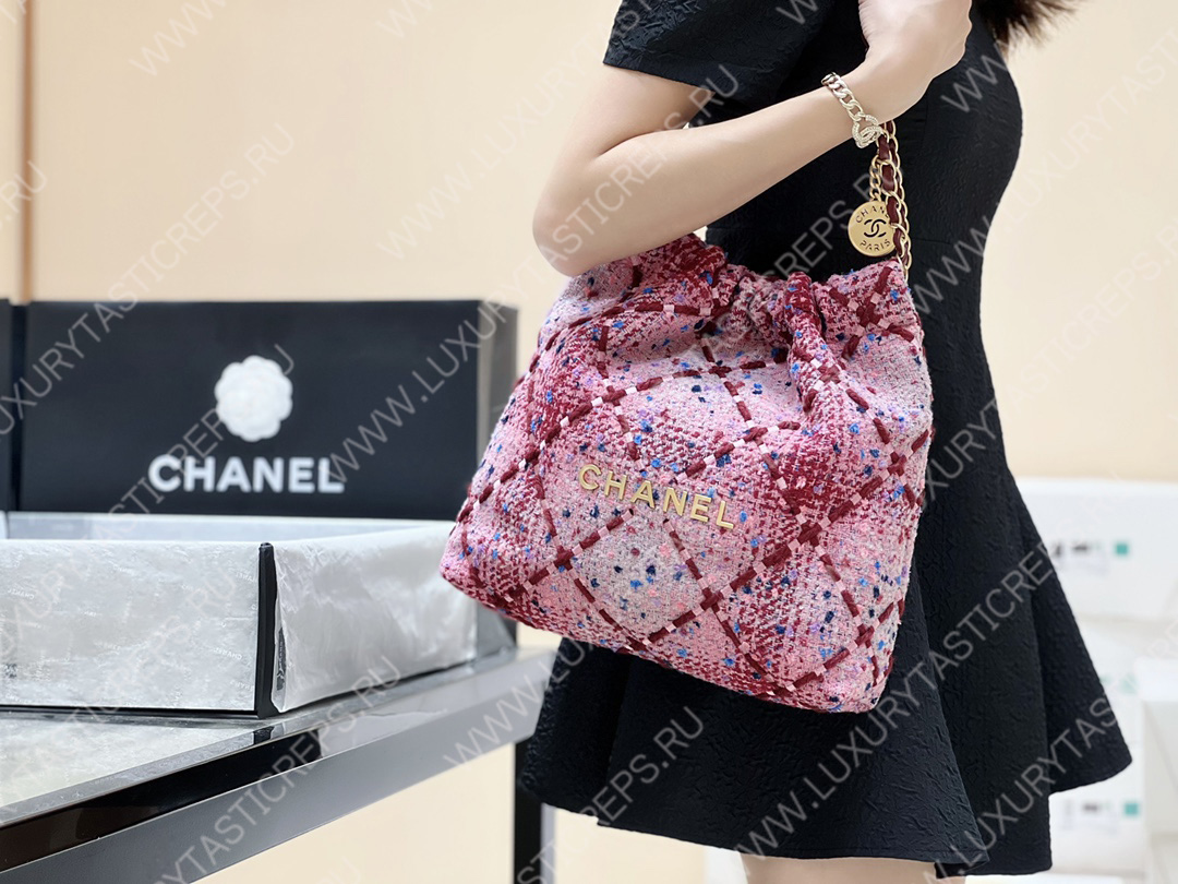 Ch*el 22 handbag pink, burgundy & multicolor as3260