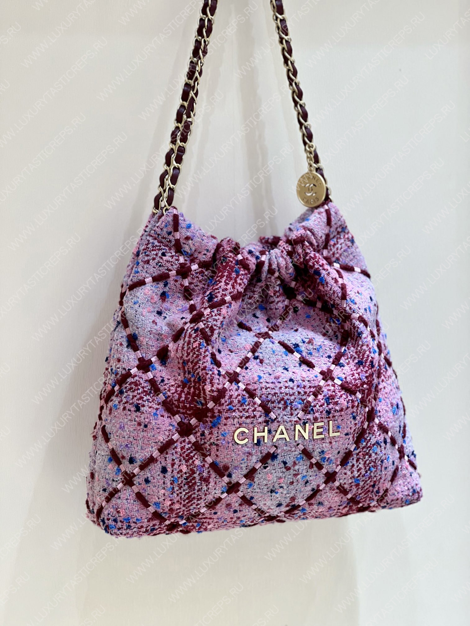 Ch*el 22 handbagbag, burgundy & multicolor as3261