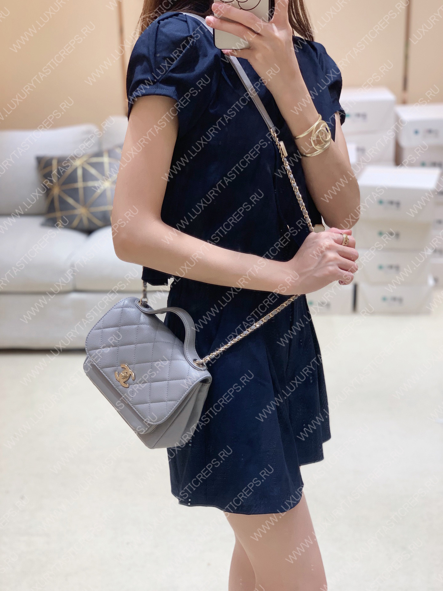 Ch*el small business affinity flap bag grey a93749