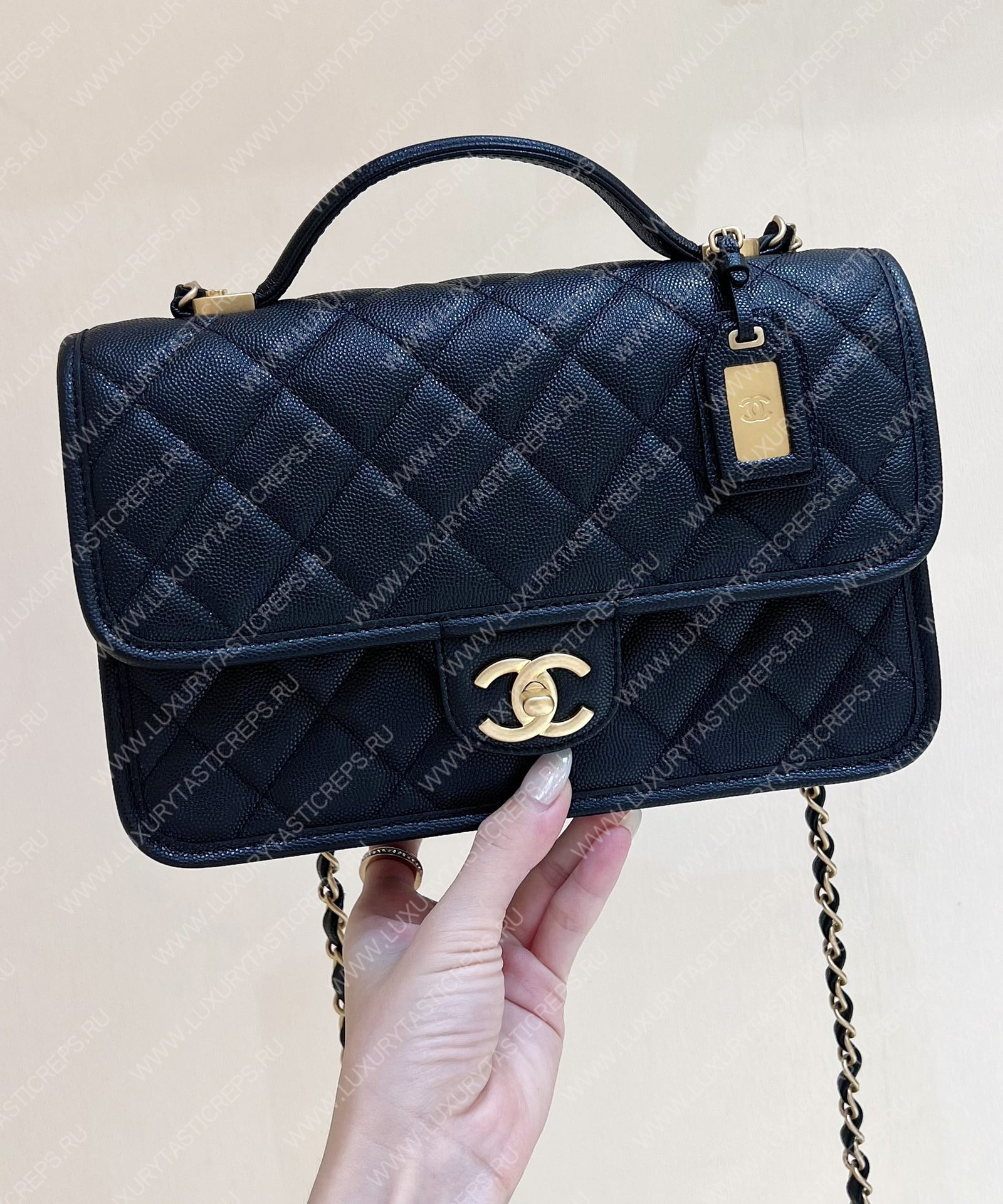 Ch*el small flap bag with top handle black as3653