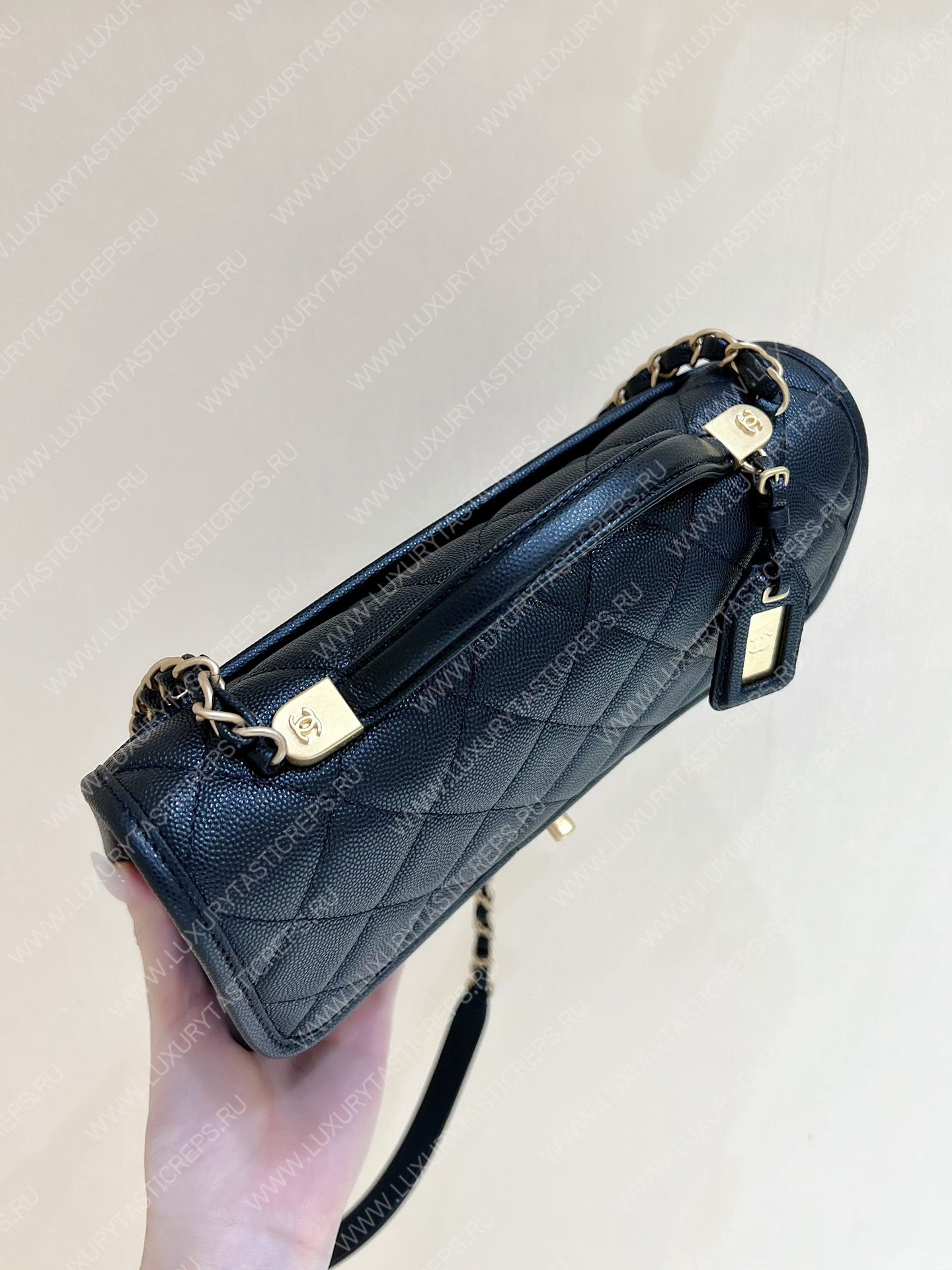 Ch*el small flap bag with top handle black as3653