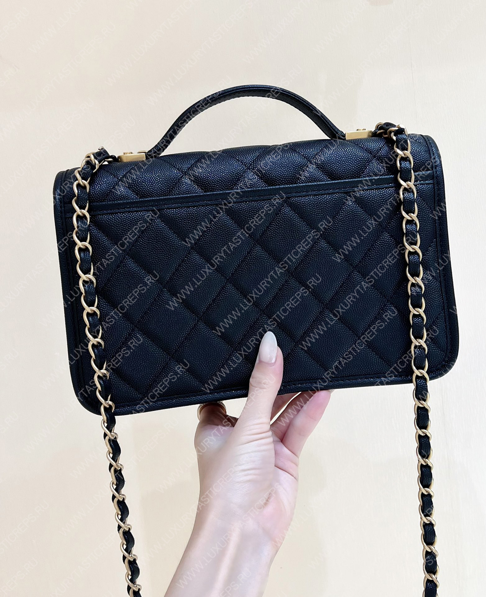 Ch*el small flap bag with top handle black as3653