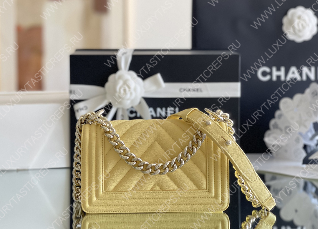 Ch*el boy handbag yellow a67086