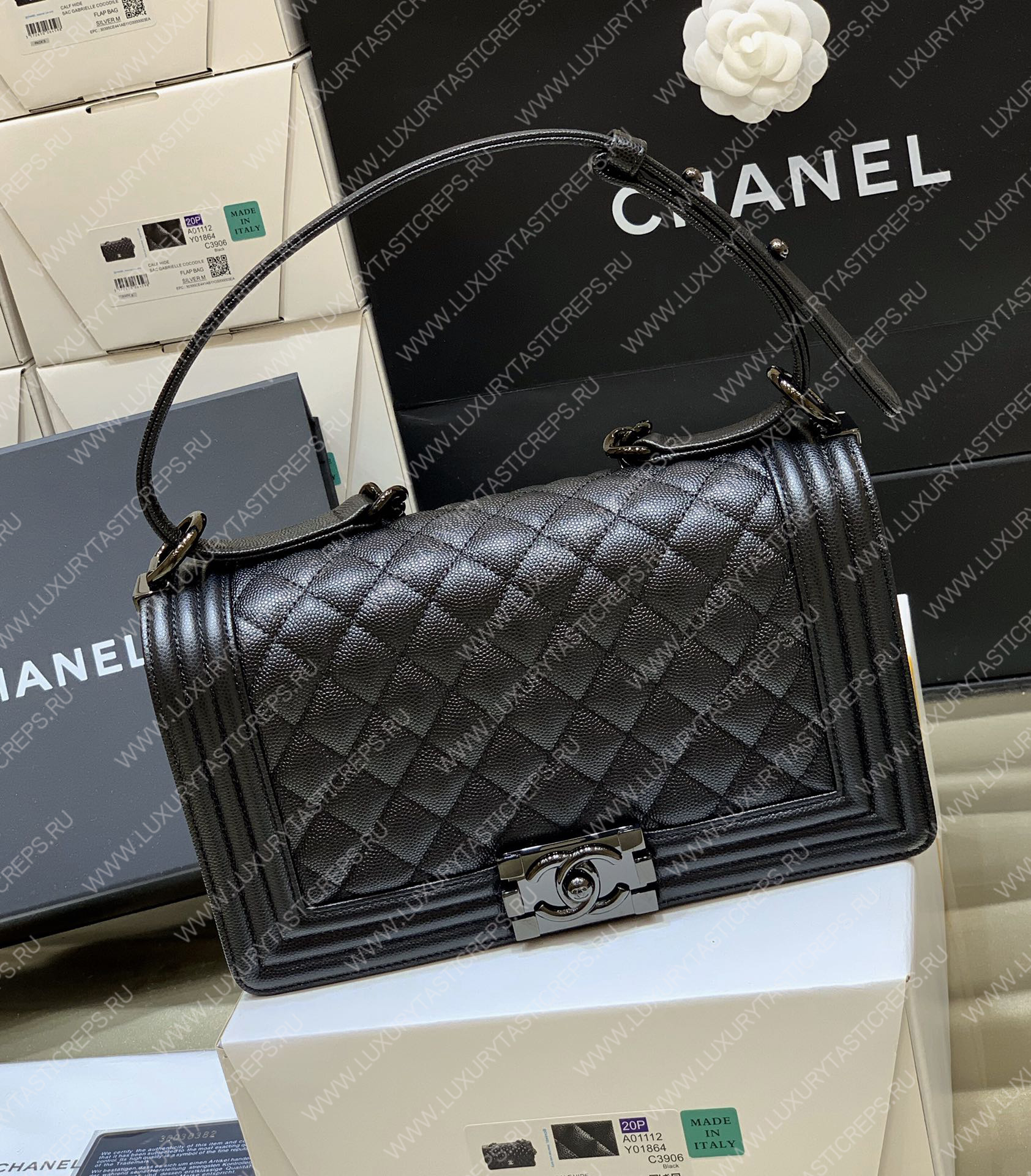 Ch*el boy handbag black a67086