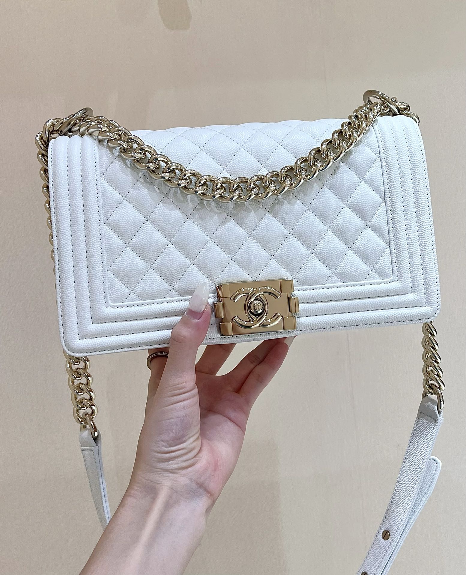 Ch*el boy handbag white a67086