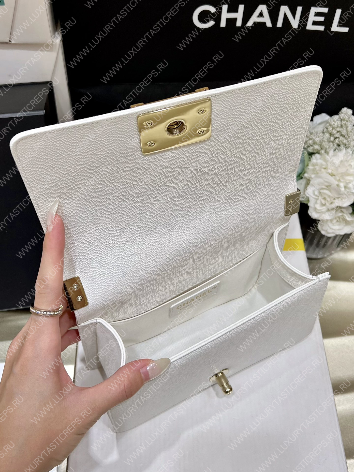 Ch*el small boy handbag white a67085