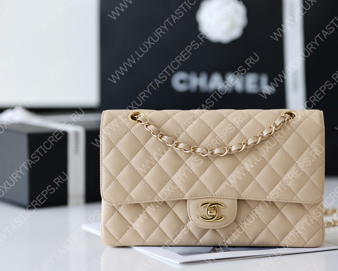 Ch*el classic medium flap bag beige a01112