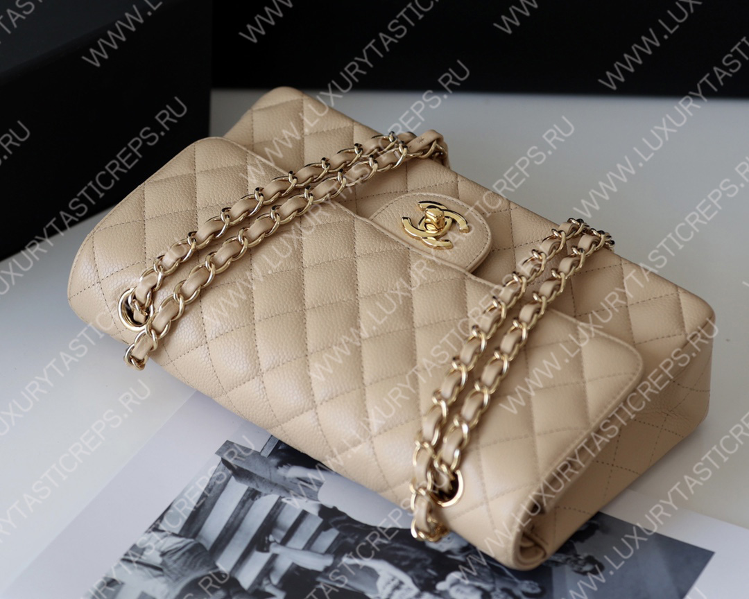 Ch*el classic medium flap bag beige a01112