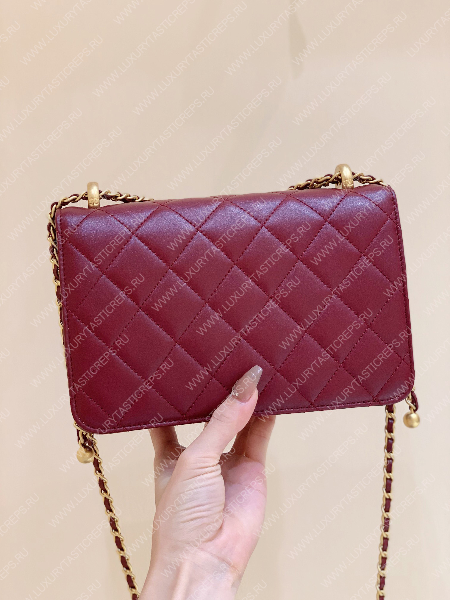Ch*el wallet on chain burgundy ap2649