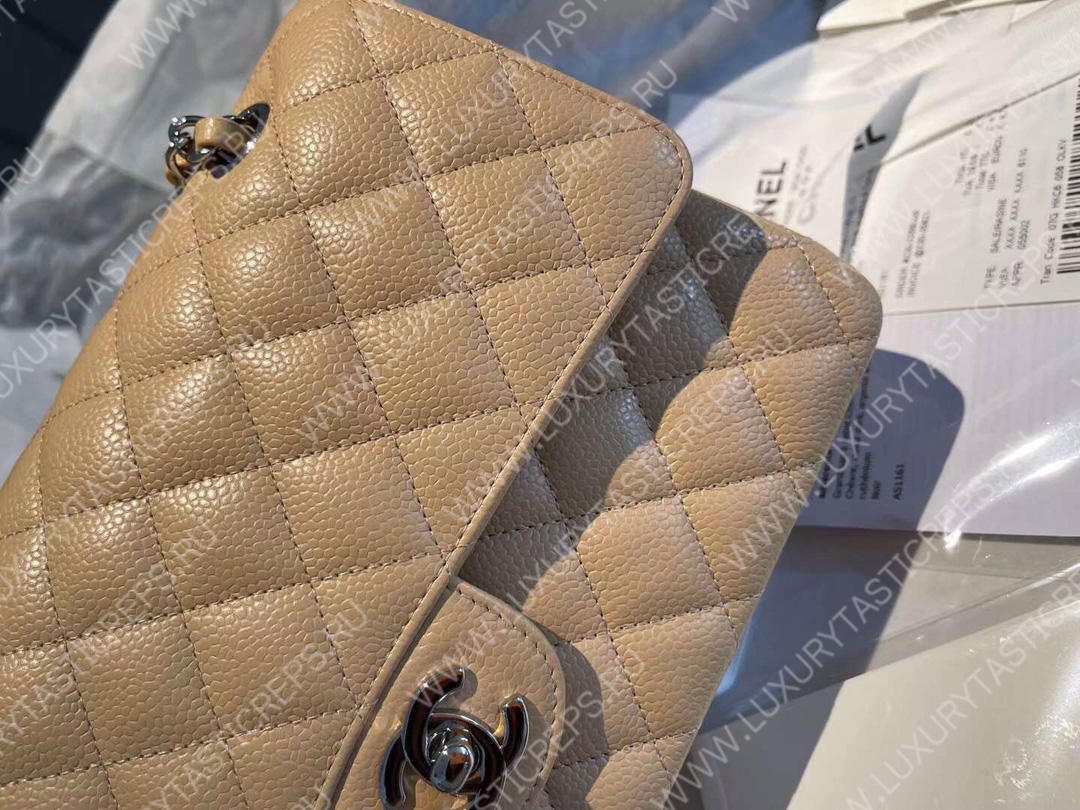 Ch*el classic flap bag beige a01112