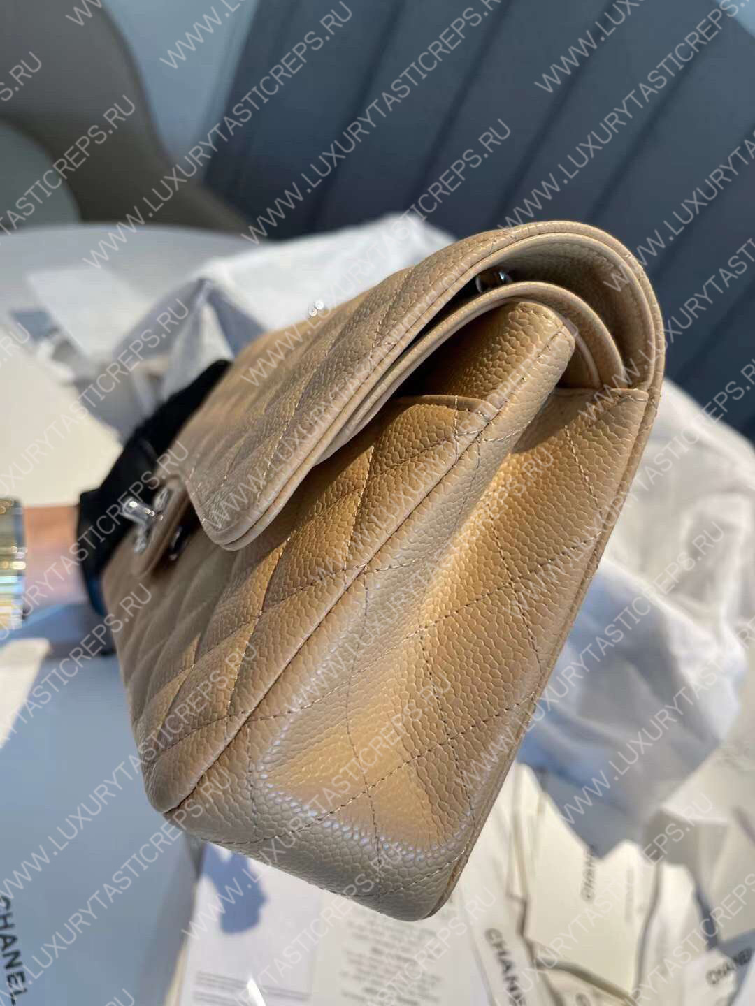 Ch*el classic flap bag beige a01112