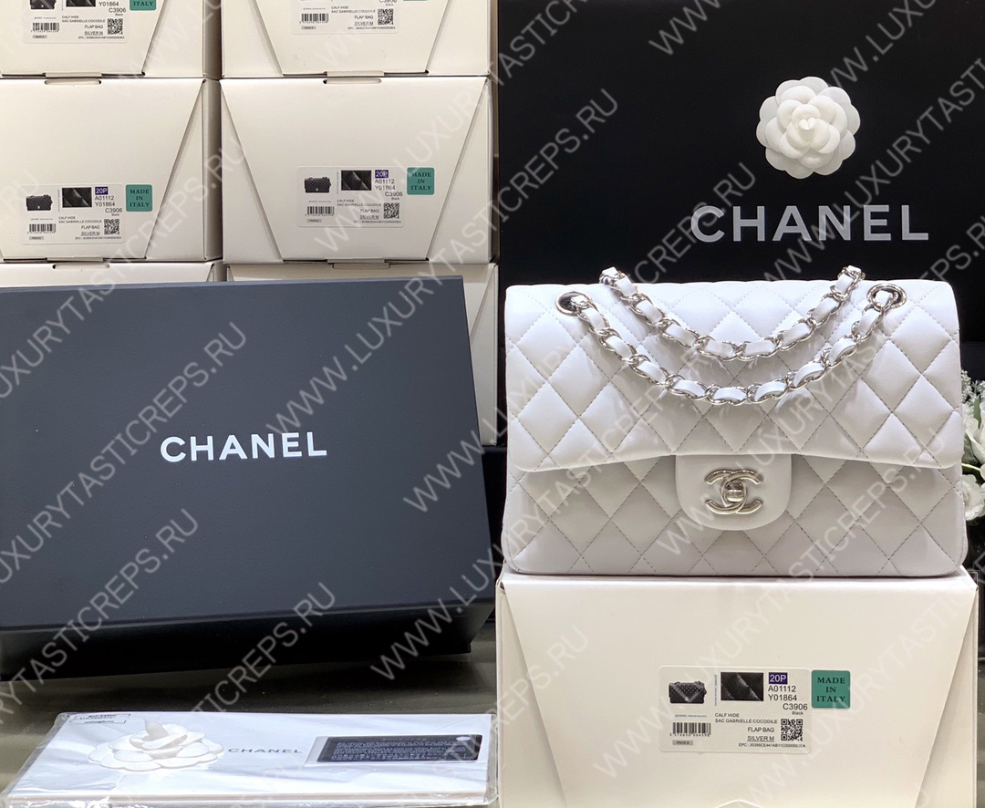 Ch*el small classic handbag bag white a01113