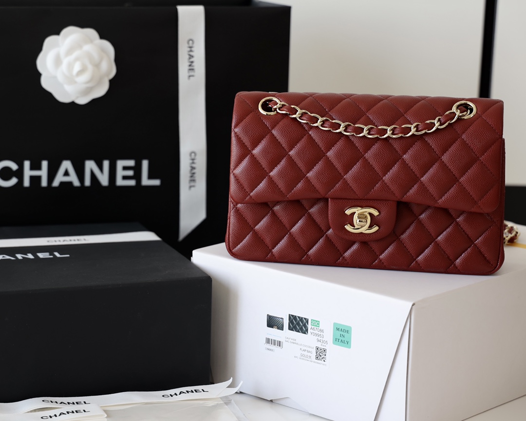 Ch*el small classic handbag bag burgundy a01113