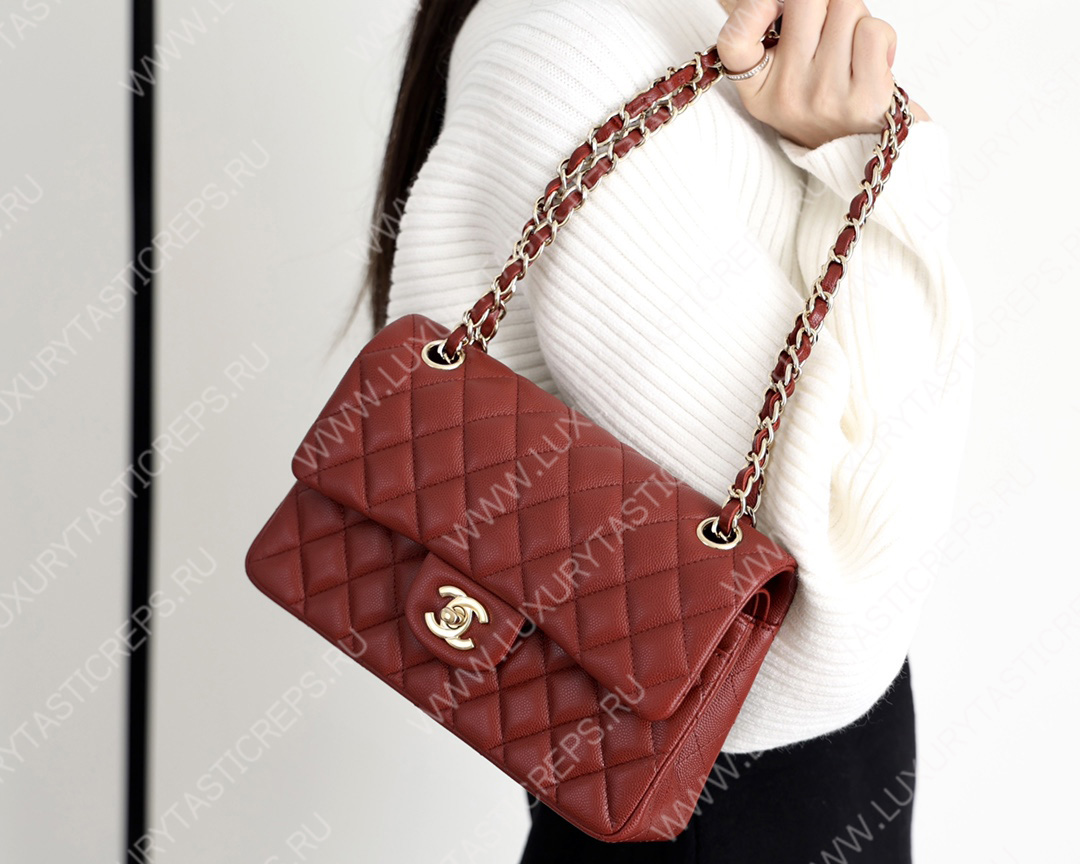 Ch*el small classic handbag bag burgundy a01113