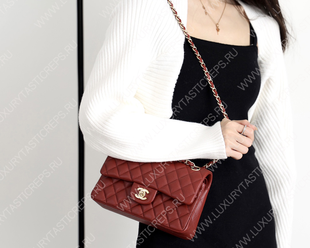 Ch*el small classic handbag bag burgundy a01113