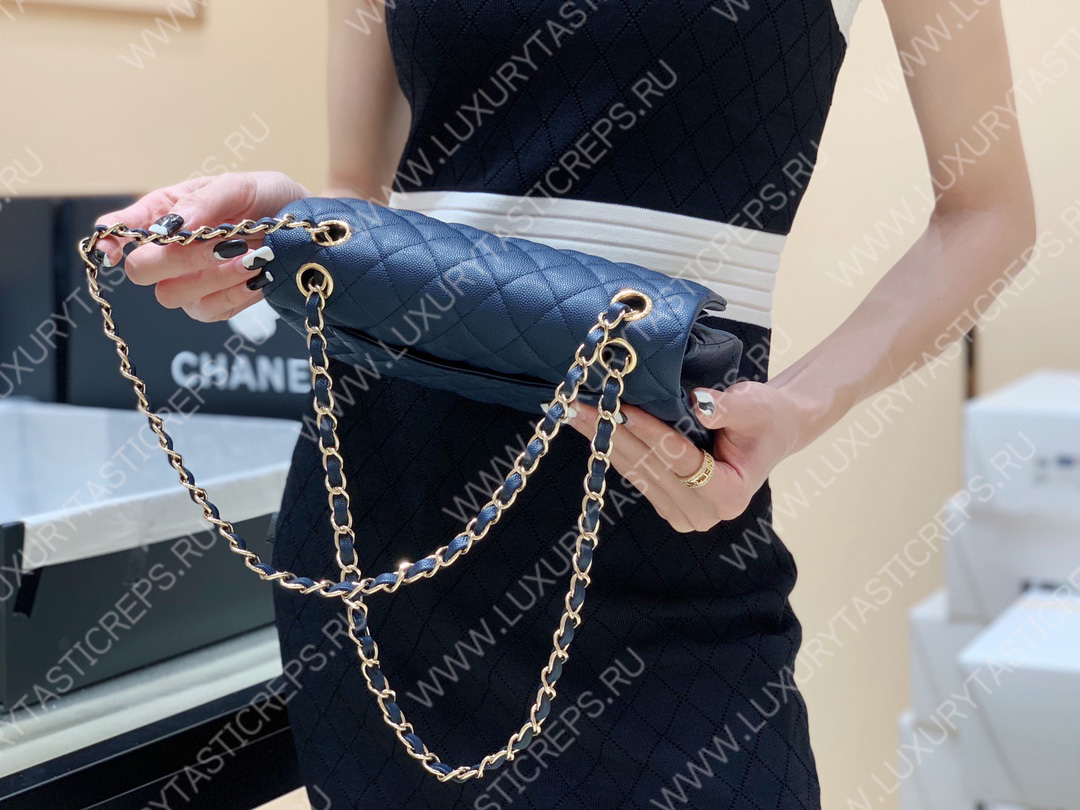 Ch*el small classic handbag bag navy blue a01113